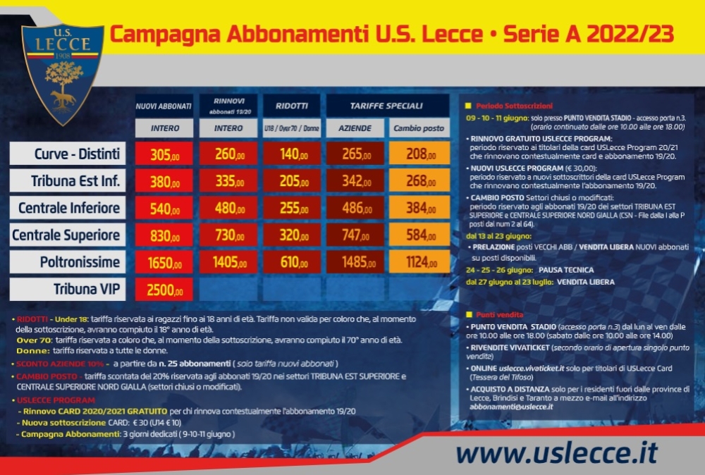 Abbonamenti Lecce, ecco come rateizzare i costi